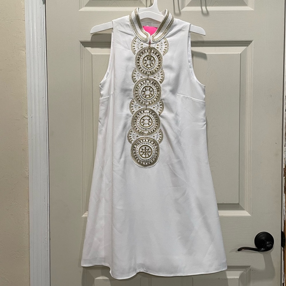 Lilly Pulitzer Jane Shift dress, 00, EEUC, white & gold